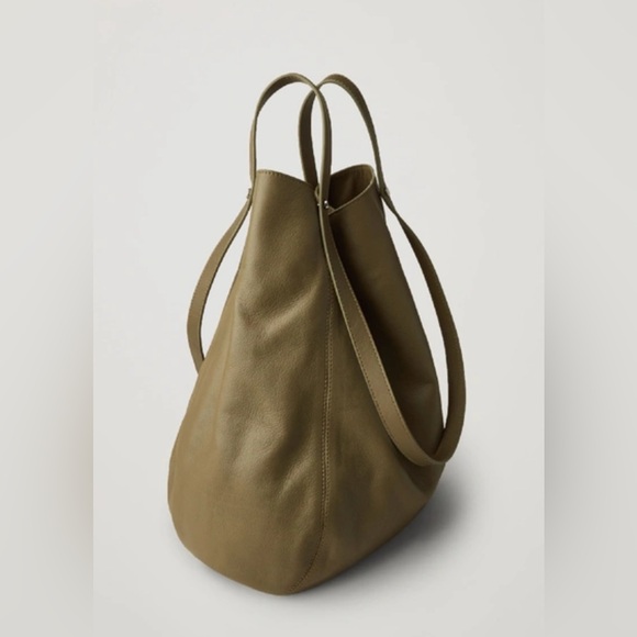 COS Olive Leather Shopper Tote Bag - Picture 2 of 4